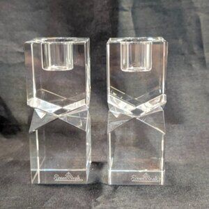 Vintage 80s Oleg Cassini Lexington Crystal Candlestick Holders Clear Geometric